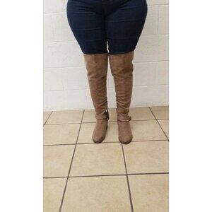 Womens Suede Knee High Boots Taupe Size 8 & 7.5 M warm fabric inside